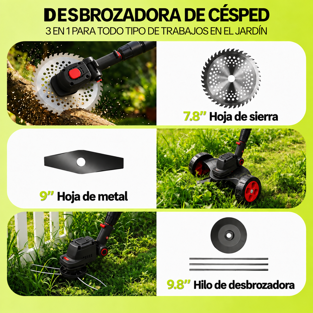 Podadora Inalambrica Cesped Ruedas